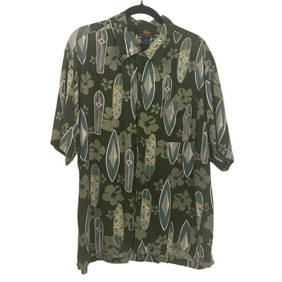 Route 66 Hawaiian Resort Shirt Surfboards‎ Green Blue One Pocket Short Sleeve XL - Picture 1 of 9